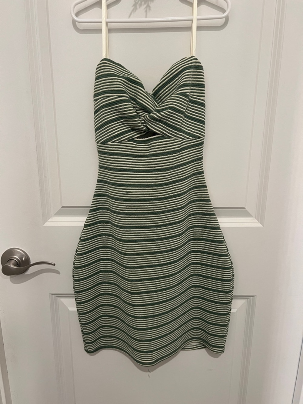 Windsor Green and White Strapless Twist-Front Bodycon Dress